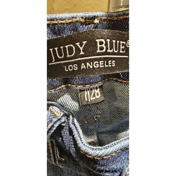 Judy Blue 88739 Distressed Flare Jeans Women's 7/28 High-Rise Stretch Denim Dark - Picture 4 of 8
